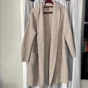 Ava & Viv Long Open-Front Shawl Collar Cardigan - Light Beige